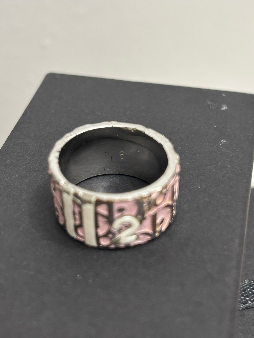 DIOR Vintage Christian Dior Oblique Pink Trotter No. 2 Silvertone Ring • Size 6 - Picture 3 of 10